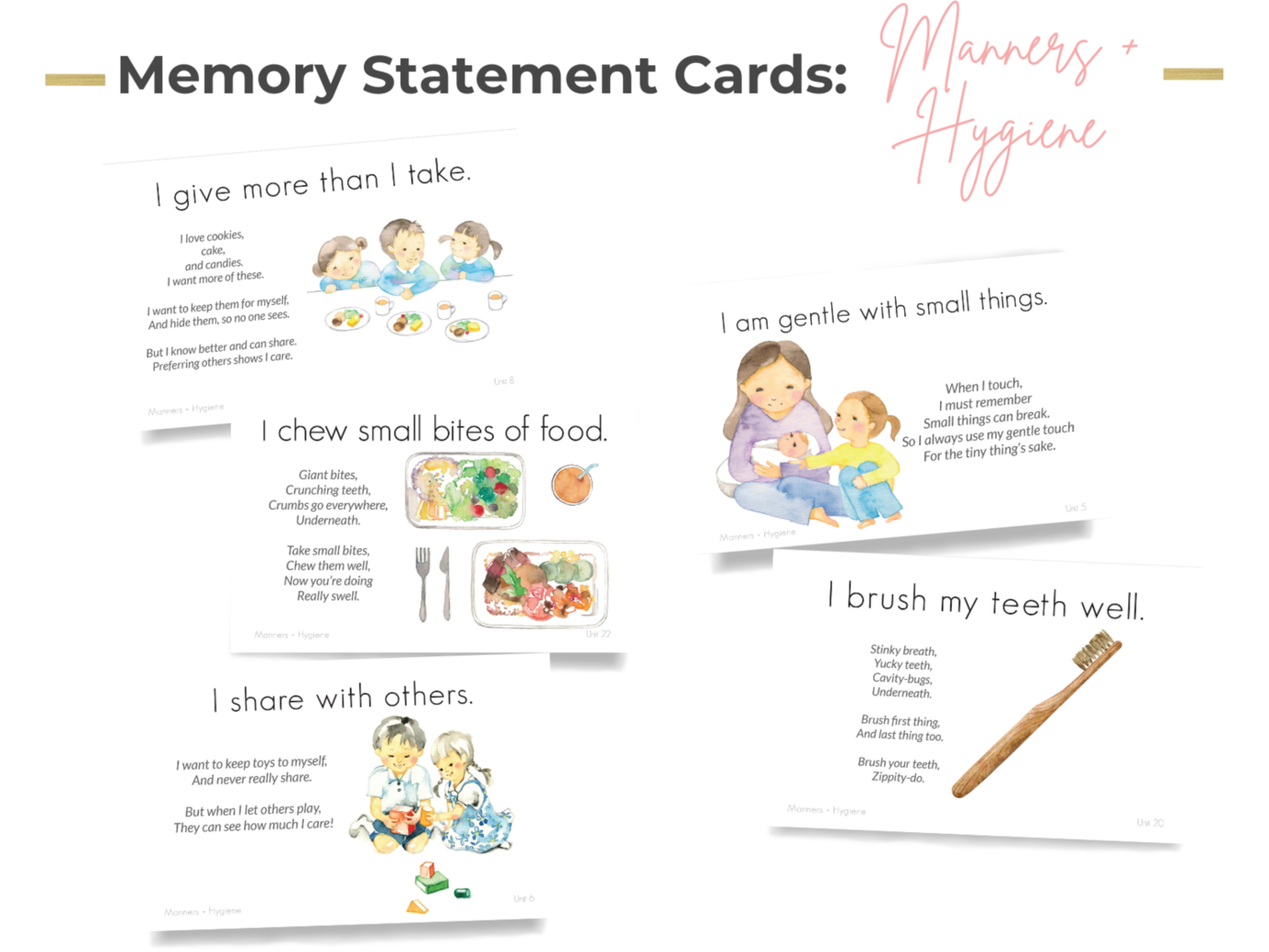 Preschool Manners + Hygiene Memory Statement Cards (DIGITAL) – The Gentle + Classical Press for Free Printable Good Manners Flash Cards
