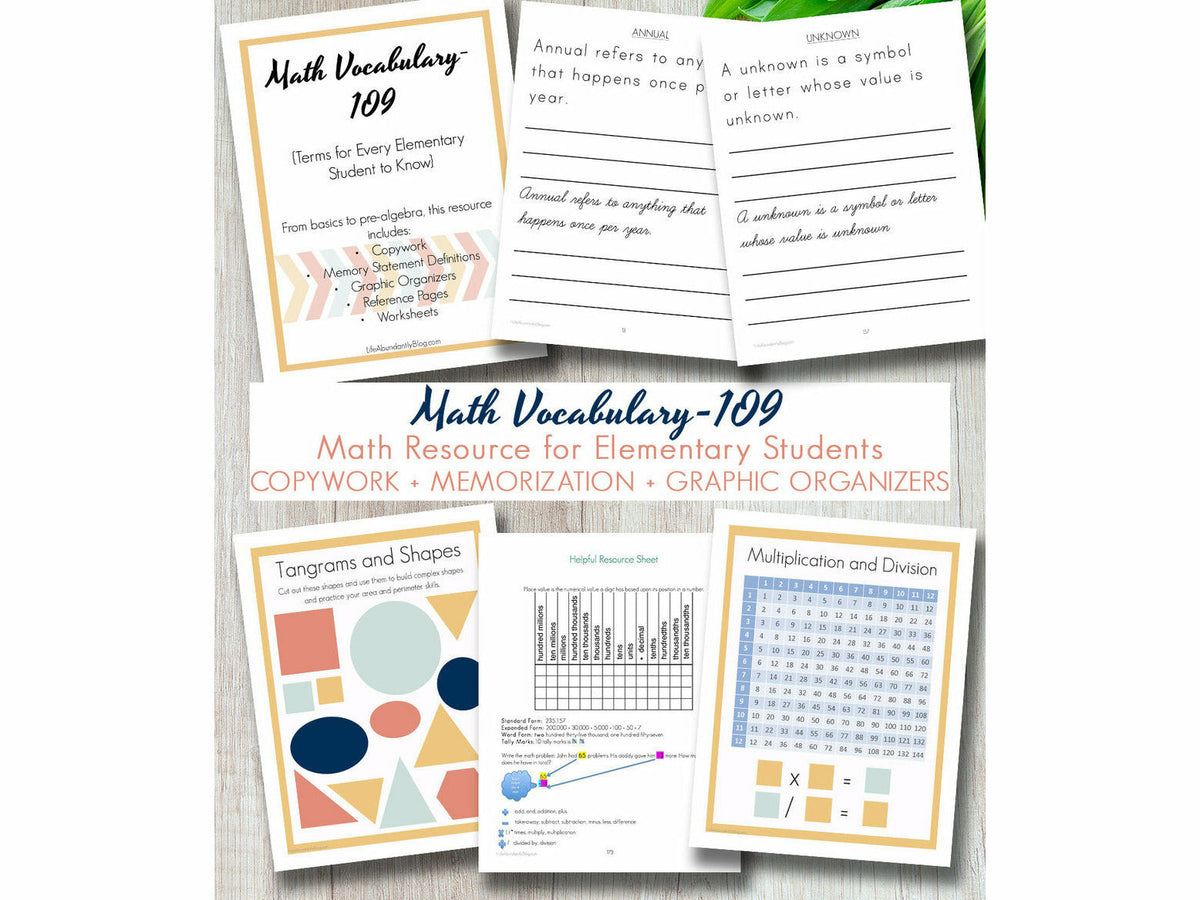 Math Vocabulary- 109 Terms for Elementary {A Copywork Math Resource ...