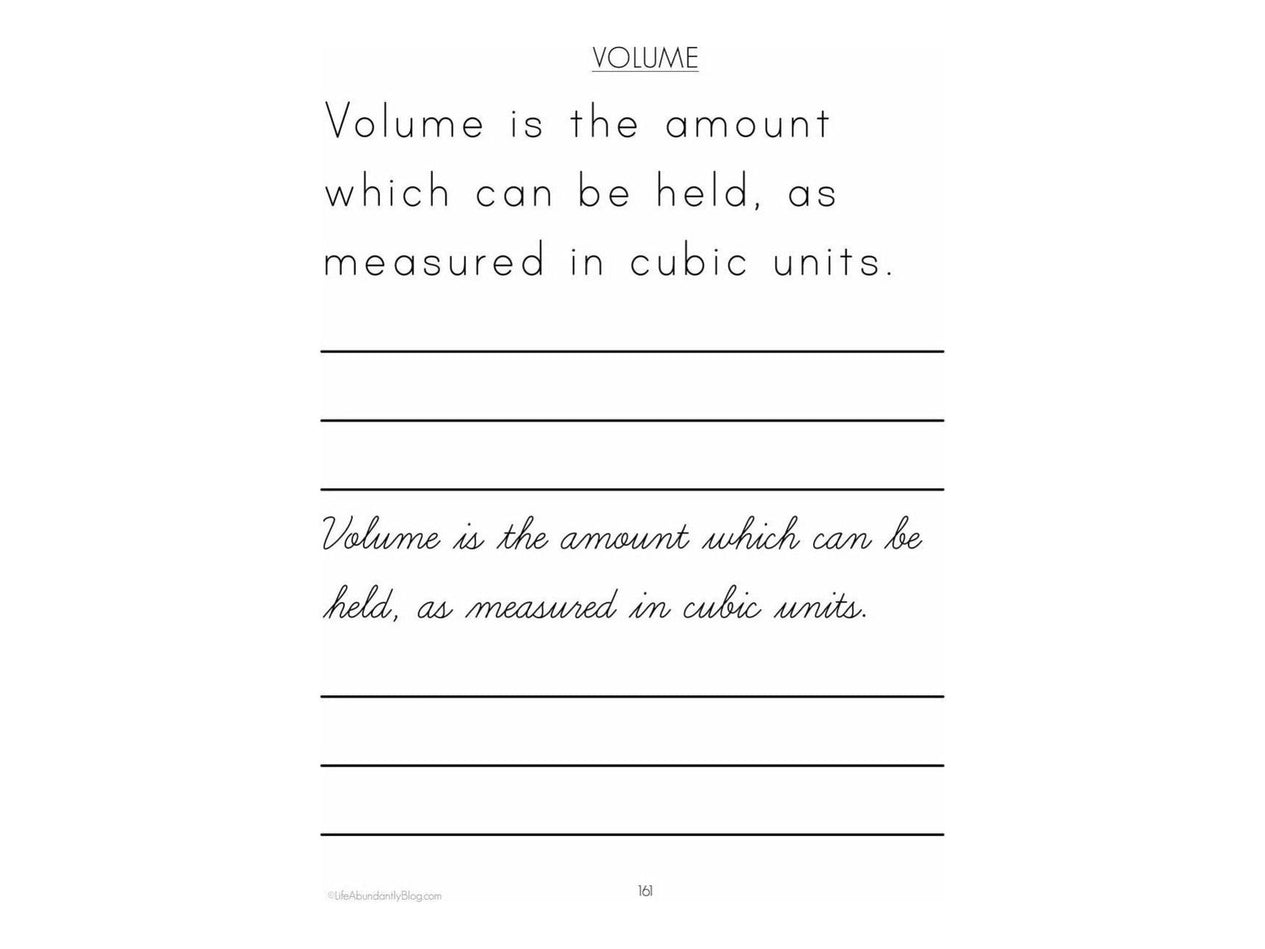 Math Vocabulary- 109 Terms for Elementary {A Copywork Math Resource} (Digital)