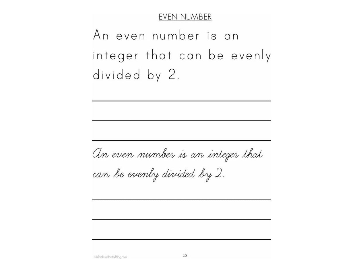 Math Vocabulary- 109 Terms for Elementary {A Copywork Math Resource} (Digital)