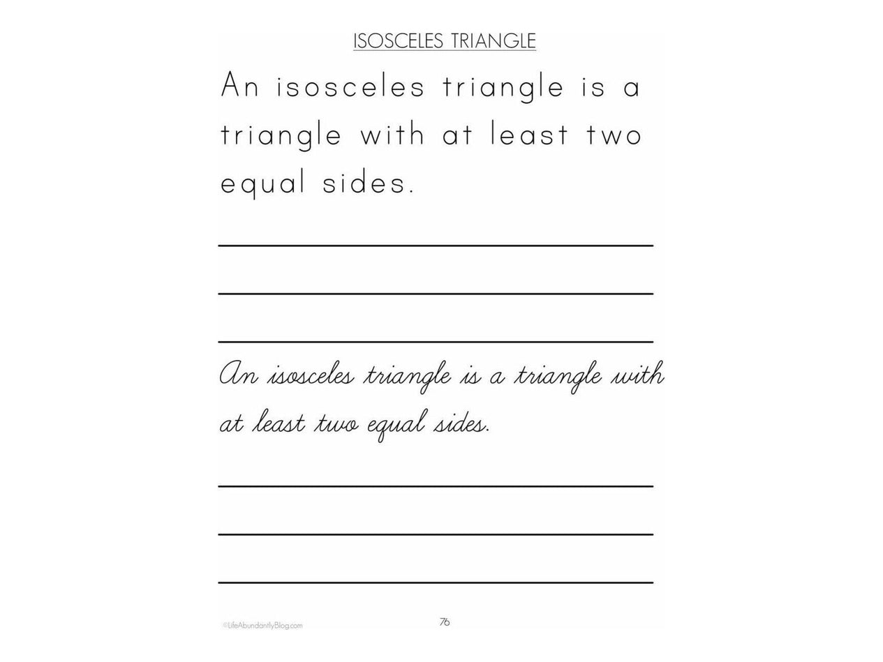 Math Vocabulary- 109 Terms for Elementary {A Copywork Math Resource} (Digital)
