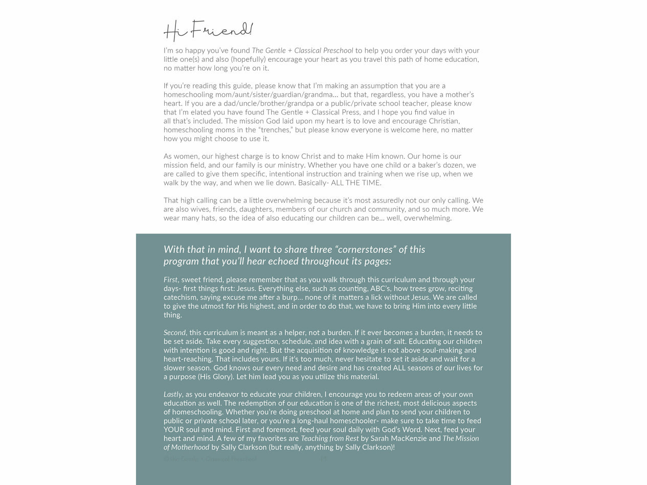 The Gentle + Classical Preschool Teacher