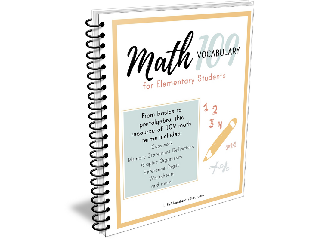 Math Vocabulary- 109 Terms for Elementary {A Copywork Math Resource} (Digital)
